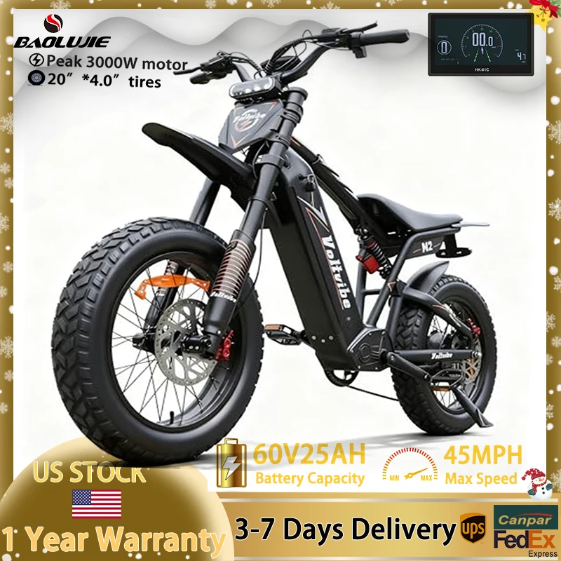 

Electric Motorcycles,2000W Adult Electric Bike,45 MPH E-bike, 60V 25AH Lithium Battery,20"*4" Mountain Bike Electric Dirt Bike