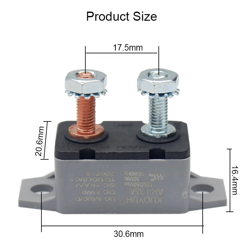 5A 10A 15A 20A 25A 30A 35A 40A 50A DC 12V 24V Automatic Reset Circuit Breaker with Cover Stud Bolt