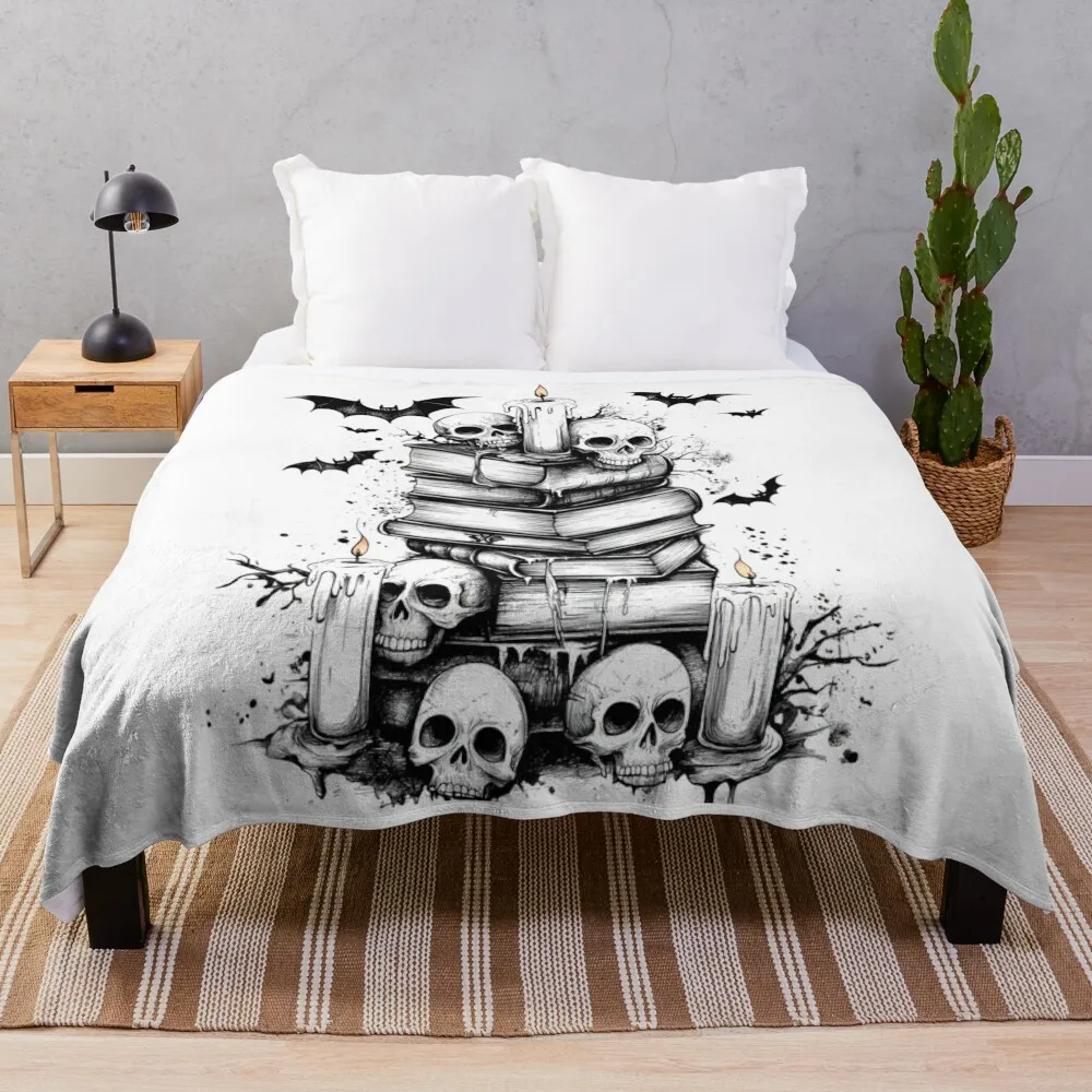 

Skulls and Candles, Books, Bats Throw Blanket Sleeping Bag Soft Luxury Throw Blankets