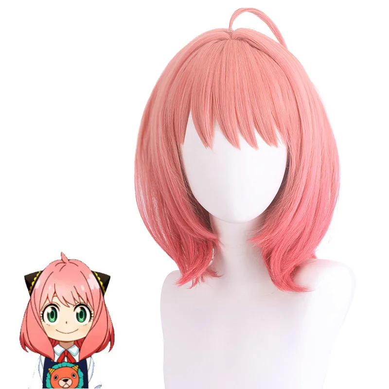 Synthetic Pink Short Wig Cosplay Costume Party Heat Resistant Fiber Cute Bangs Natural Looking Hair