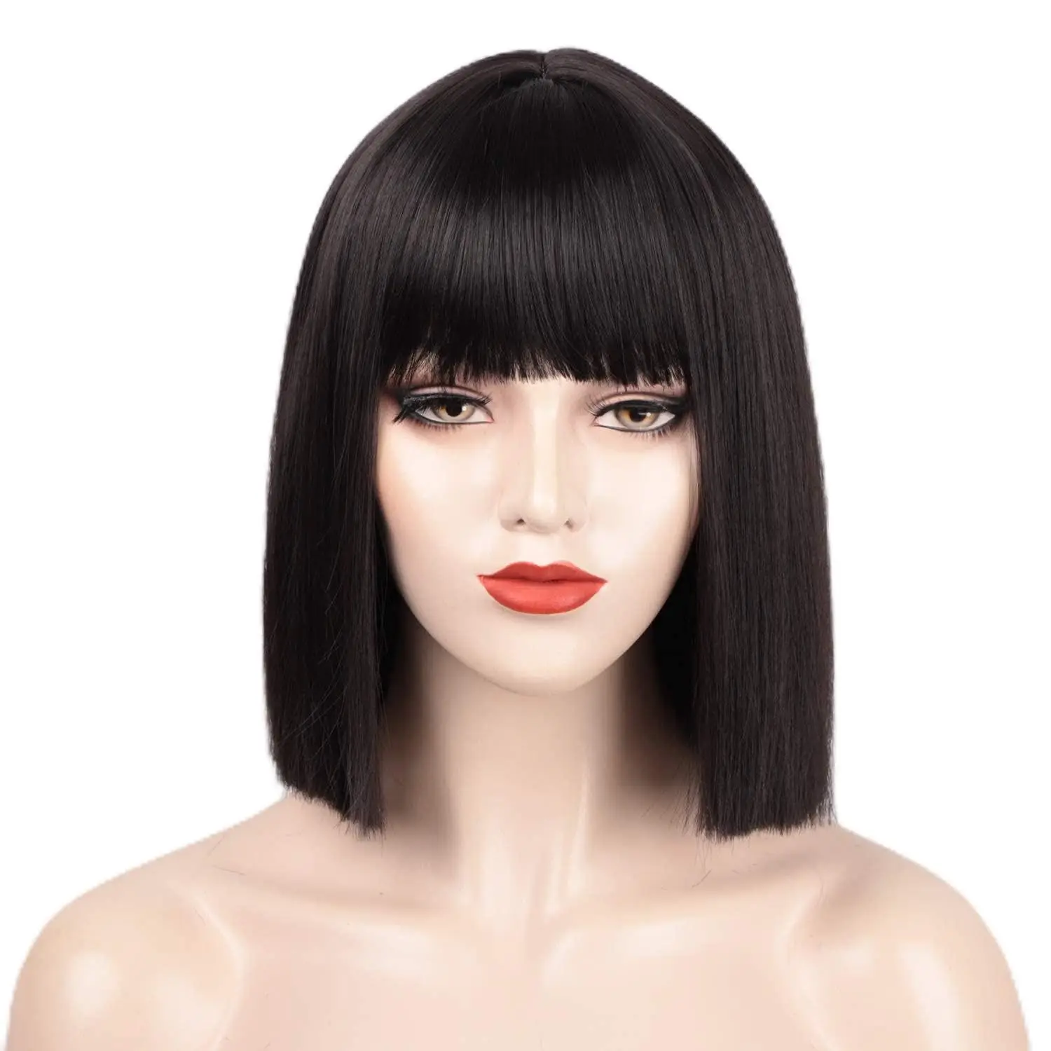 Fashionable Wig, Straight Design With Bangs And Short Hair, For Girls, Simple And Popular Commuting Style