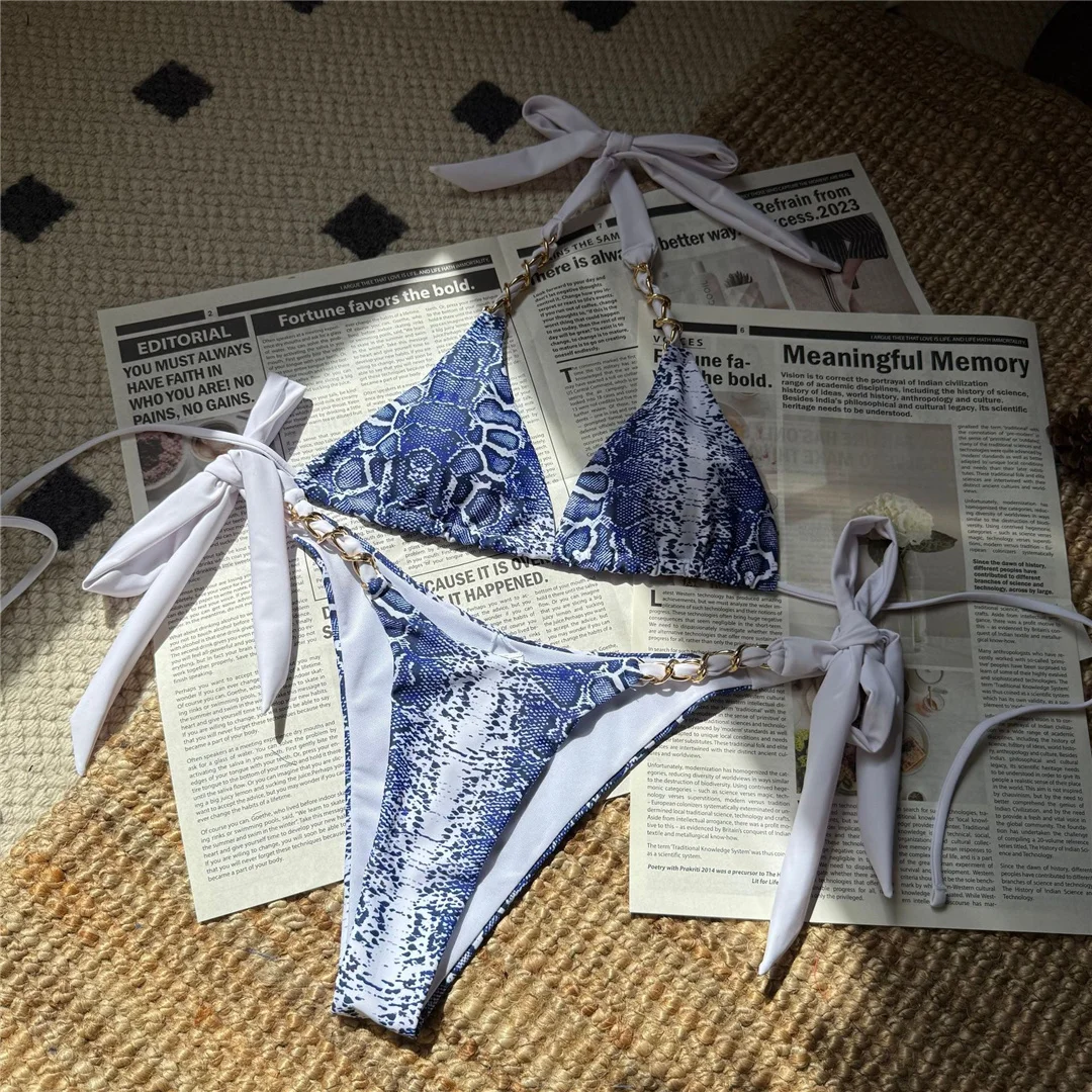 Neuer Bikini mit Schlangenmuster, Halterneck und Trägern, zweiteiliger Badeanzug für Damen, Badebekleidung, Badeanzug, Badebekleidung, Badeanzug V6698 – Detail 9