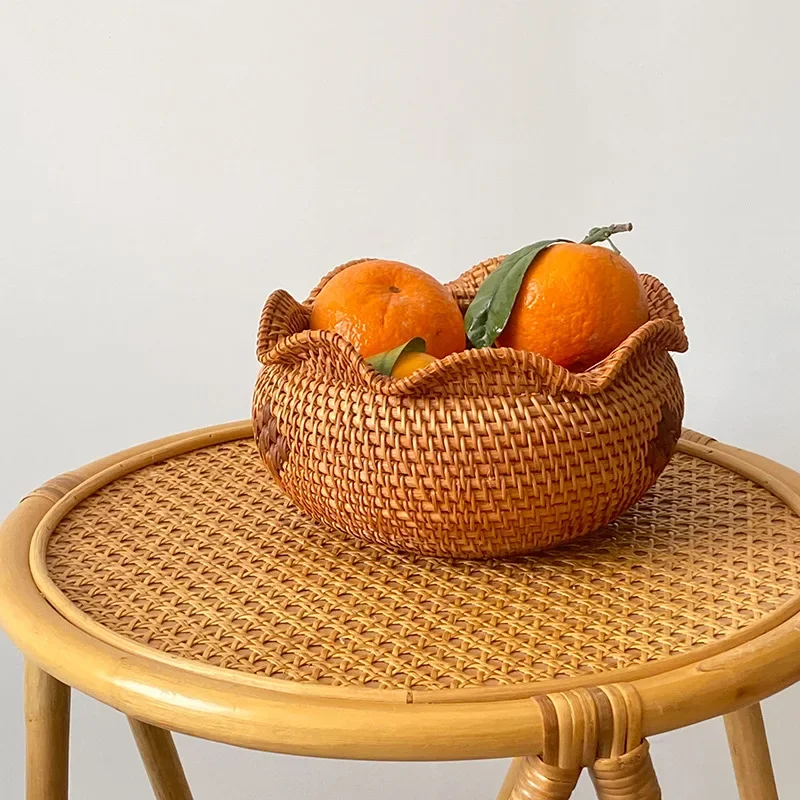 Vine Woven Fruit Tray Storage Basket Desktop Tea Table Miscellaneous Items Snacks Dried Fruits Household Storage