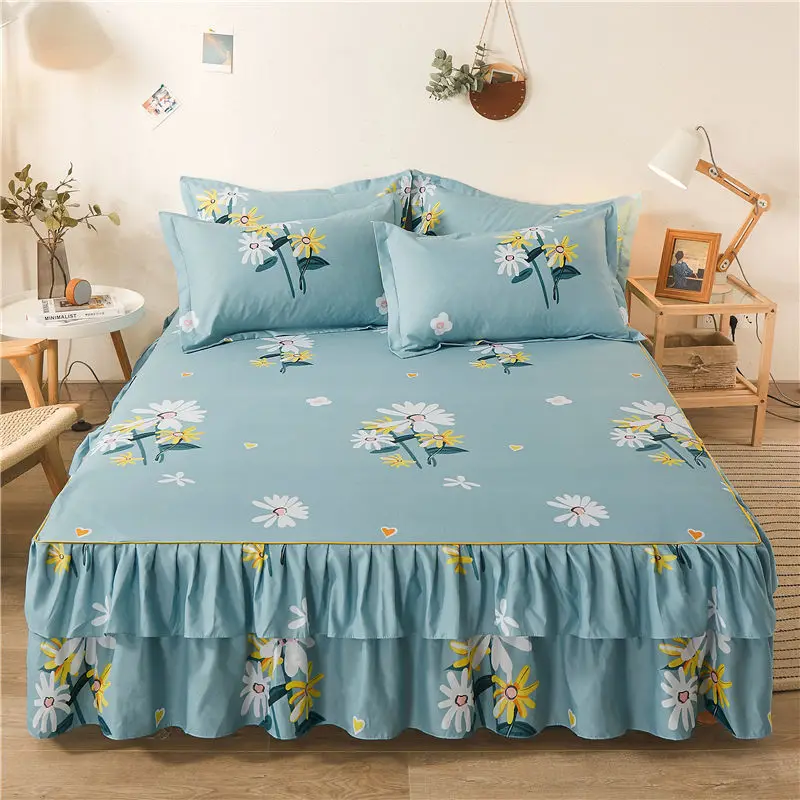 Imagem -05 - Conjunto de Colcha de Algodão com Bordado Saia de Cama Fronhas Capa de Folha Rei e Rainha Duplo 1.2 m 1.5 m 1.8 m m Pcs por Conjunto