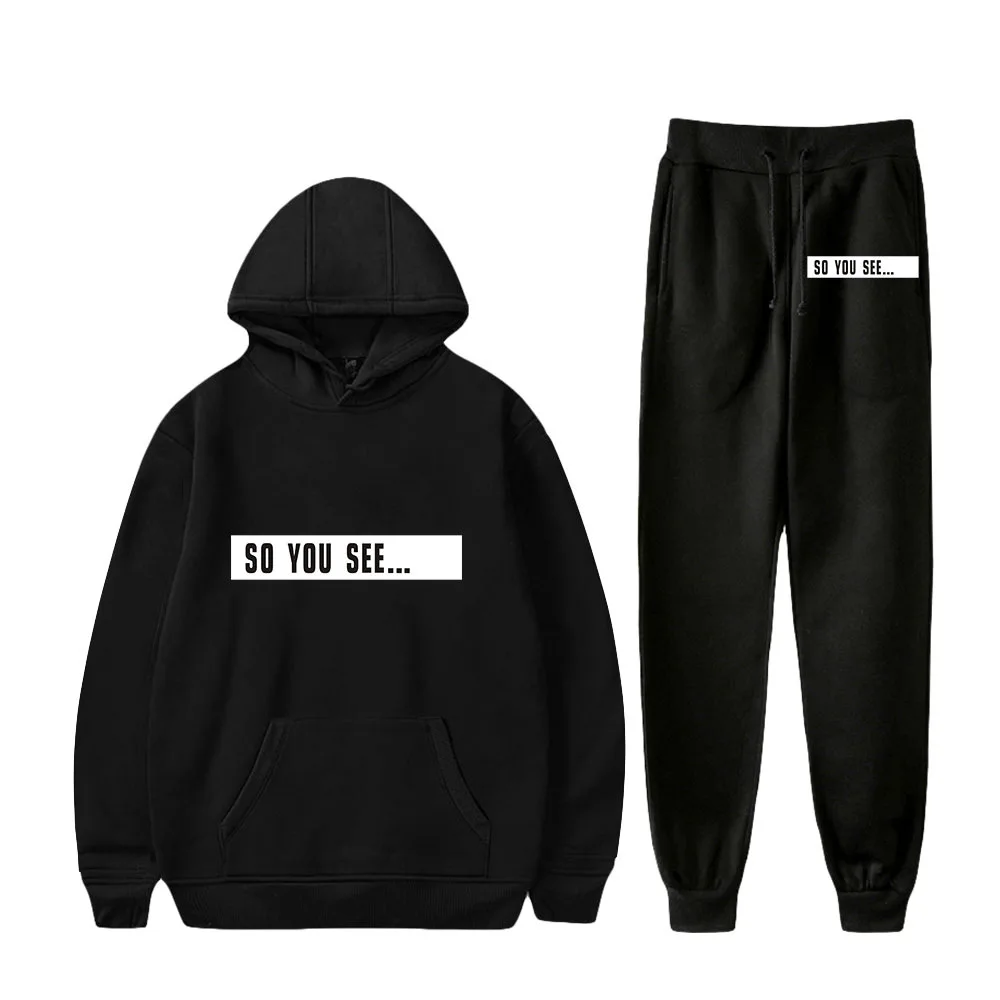 

Harajuku Comfortable Funny so you see Print Sweatshirt Sweatpants Suit Men/Women Hoodies+ Trousers Suit Cute 2 Piece Set Clothes