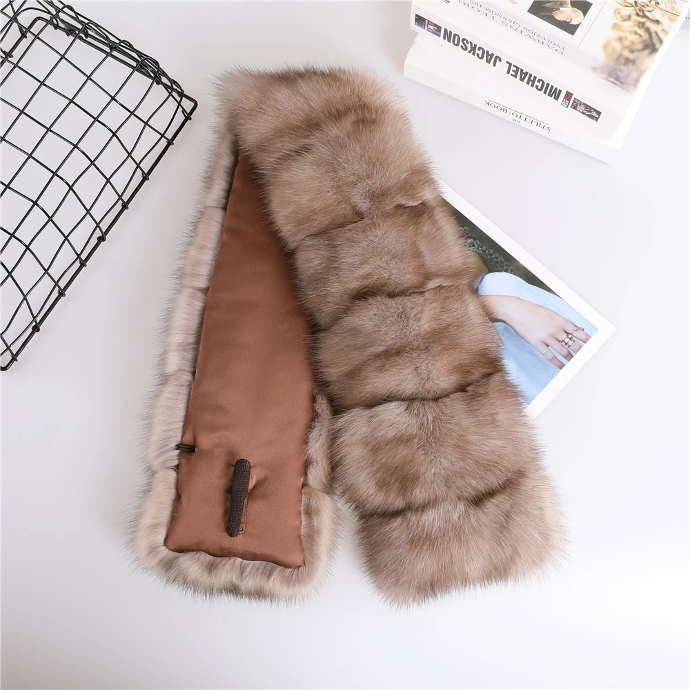 Unisex Luxury Fashion Winter 100% Real Sable Mink Fur Scarf Women\'s Scarves Wraps Shawl Big Scarfs For Men Natural Color