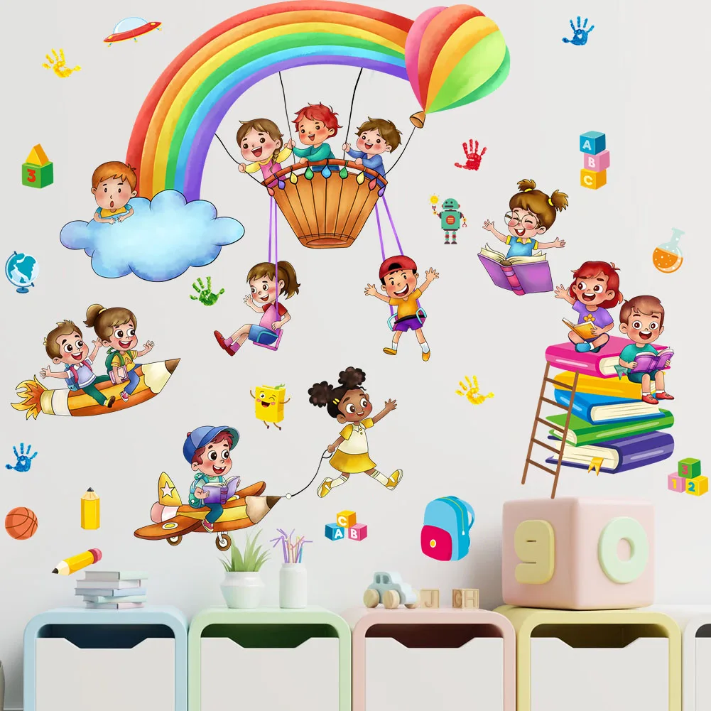 Rainbow Amusement Park Hot Air Balloon Wall Stickers Baby Room Bedroom Living Room Wall Stickers Art Murals