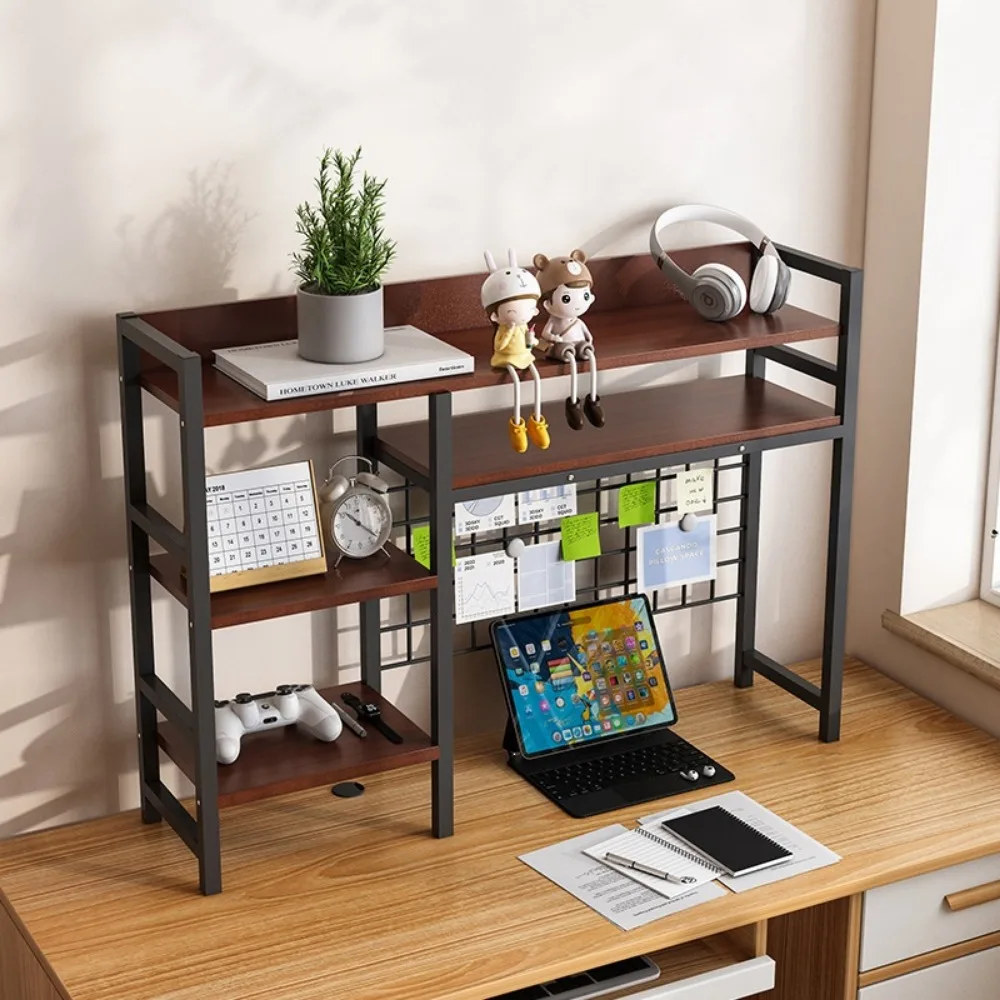 Desk Top Bookcase With Grid Bookshelf Multilayer Iron Shelf Desk Storage Bookcase Save Space Computer Book Shelf Furniture