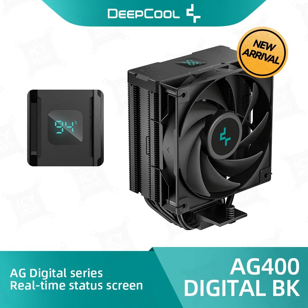 

DeepCool CPU Cooler AG400 Digital BK for AM5 2100 RPM PWM Real-time Display CPU Air Cooler with 4 Heatpipe Chip Cooling