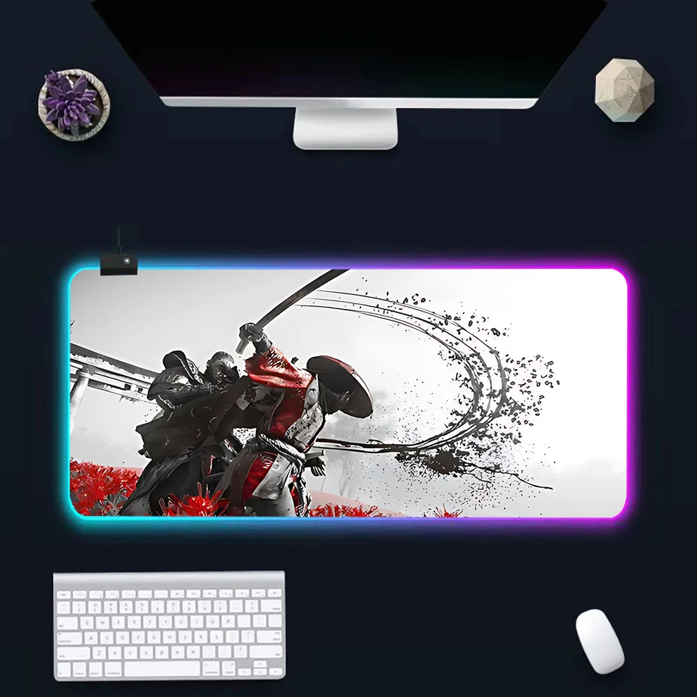 

Japanese samurai devil RGB Pc Gamer Keyboard Mouse Pad Mousepad LED Glowing Mouse Mats Rubber Gaming Computer Mausepad