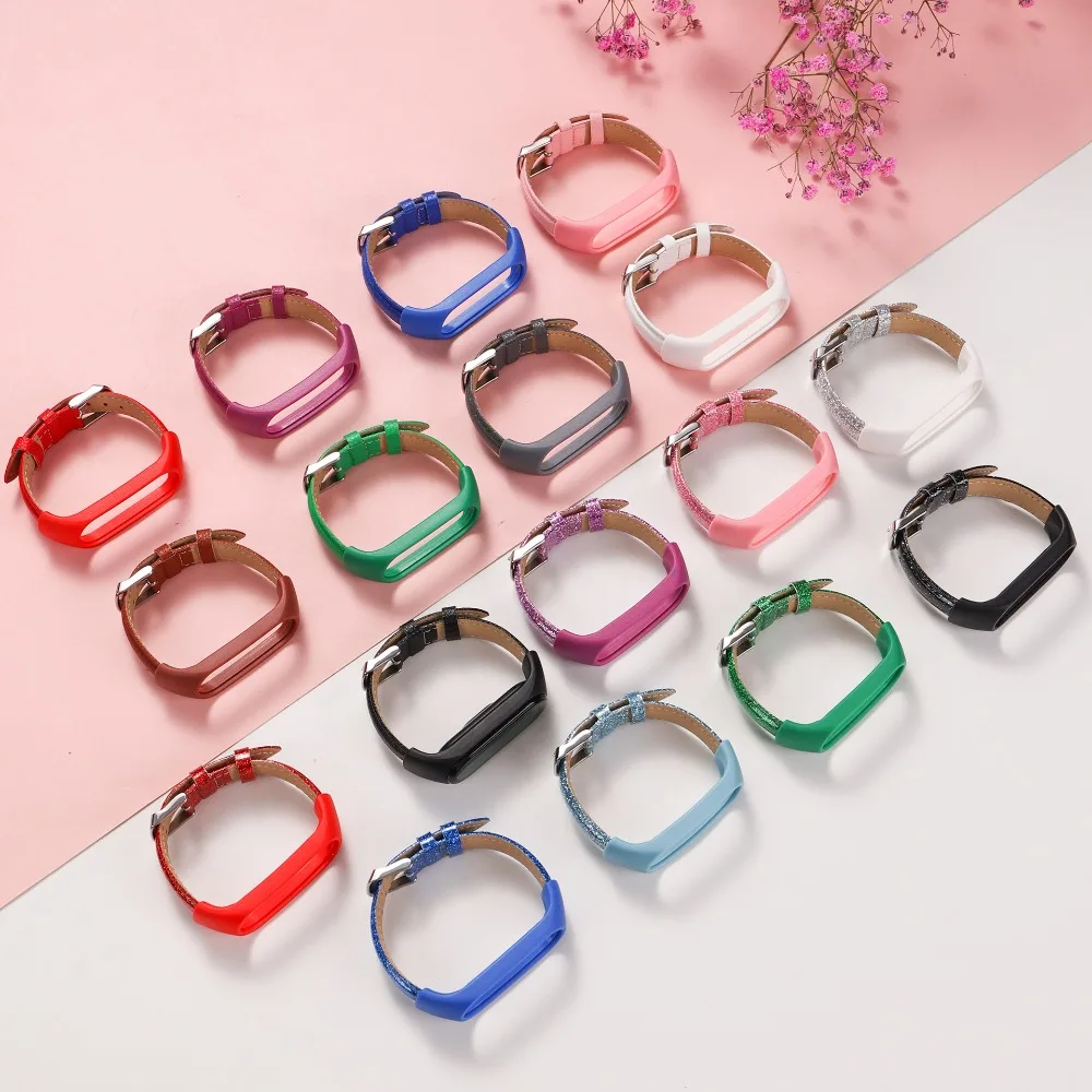 Wymienny skórzany pasek na nadgarstek Akcesoria do zegarków ze skóry PU z metalowymi złączami Bransoletka do Xiaomi Mi Band 7 6 5 4 3