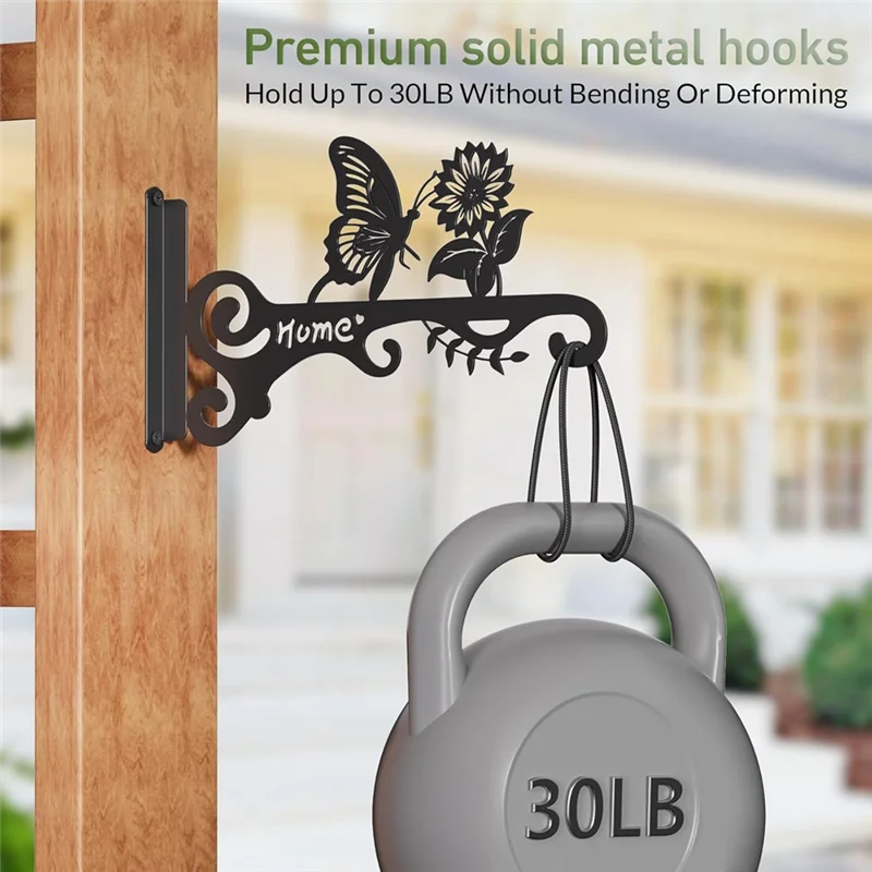 ABZL 10 Inch Metal Plant Hooks - Decorative Wall Hangers With Butterfly Design For Indoor & Outdoor Use - Hanging Brackets
