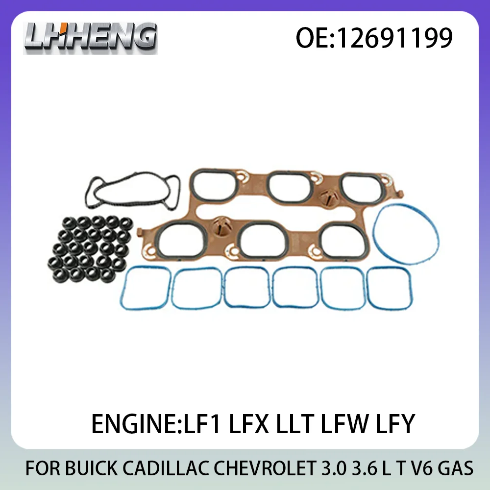 

Engine Intake Manifold Gasket Kit For BUICK CADILLAC CHEVROLET 12691199 12735542 3.6 L T V6 GAS LF1 LFX LLT 08-20 3.0L 3.6L