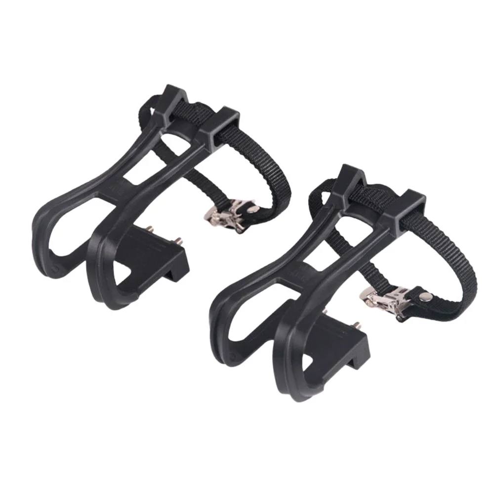 

1 Pair Black Nylon Cycling Pedal Toe Clip For Road Mountain Bike Mtb Bike Chain Strap Durable Fit Removable Reflector Hole