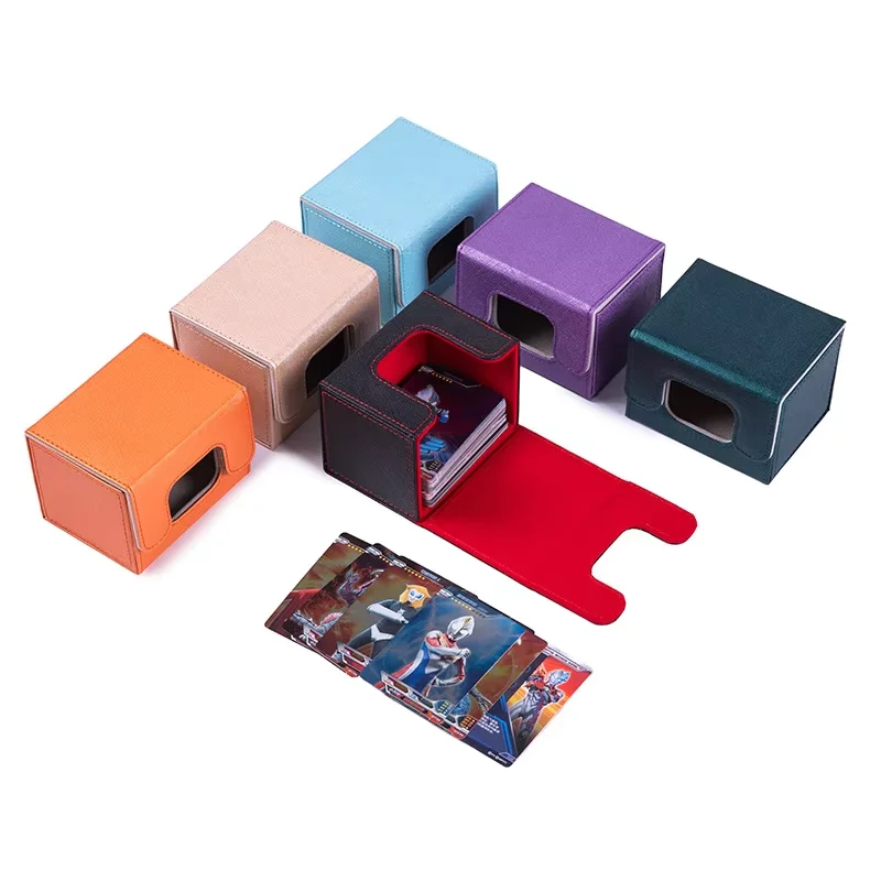 New PU Leather Magnetic Flip Card Box Vertical Insert Board Game Card Storage for PTCG