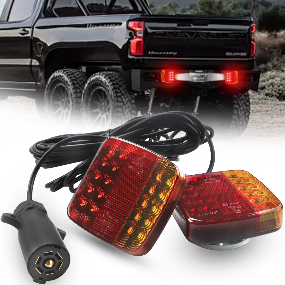 

1Set 12V 24V Truck US Plug Wired Towing Tail Light 7.5m+2.5m Cable Trailer Strobe Rear Brake Stop Signal Lamp Lorry Working Lamp