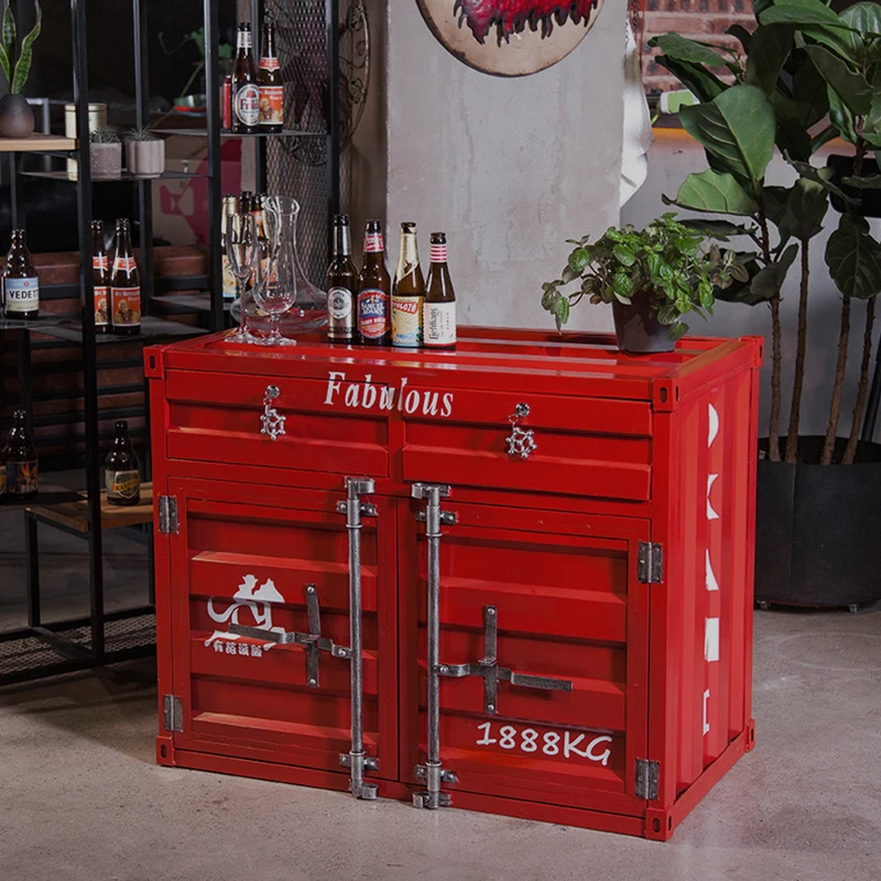 Industrial Style Container Sideboard Cabinet Creative Iron Locker Distressed Tea Cabinet Wine Cabinet Wall Storage Cabinet