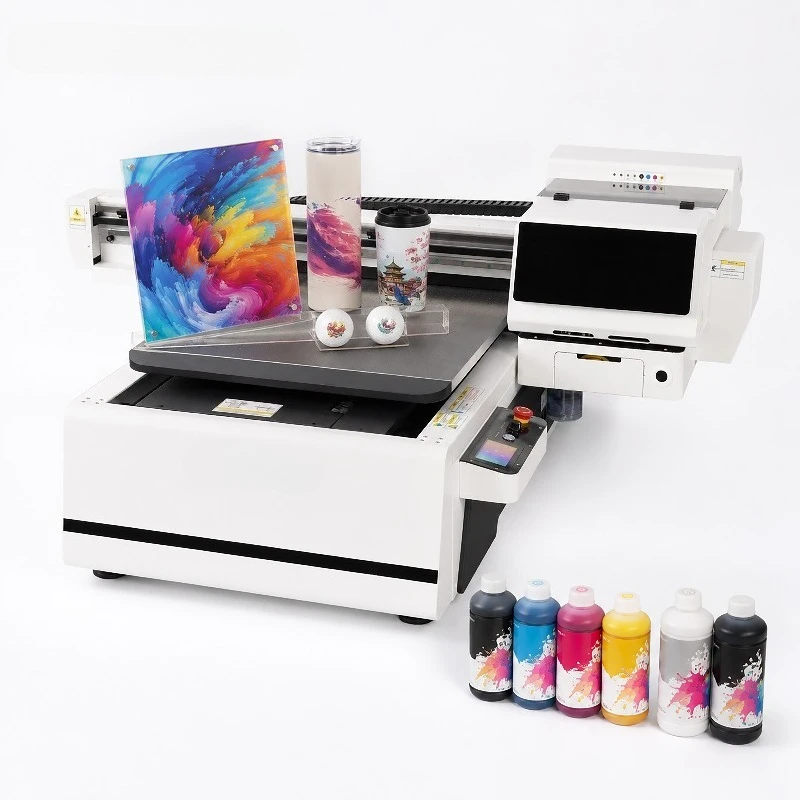 Commercial 9060 UV Flatbed Printer with CCD Camera and Rotary Device for Acrylic Glass Bottle Phone Case Printing