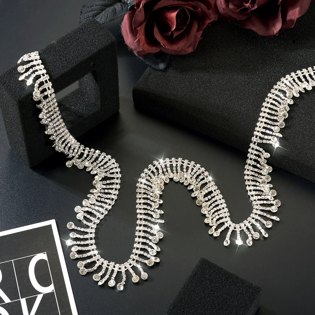 1 Yard Glitter Glass Tassel Cup Chain Metal Iron Strass Fringe Chain for Diy Handmade Costume Making Decorative Trim Accessories