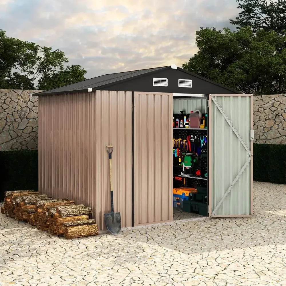 Outdoor Metal Storage Sheds - Lockable Door, Air Vent, Garden Utility Building Kit