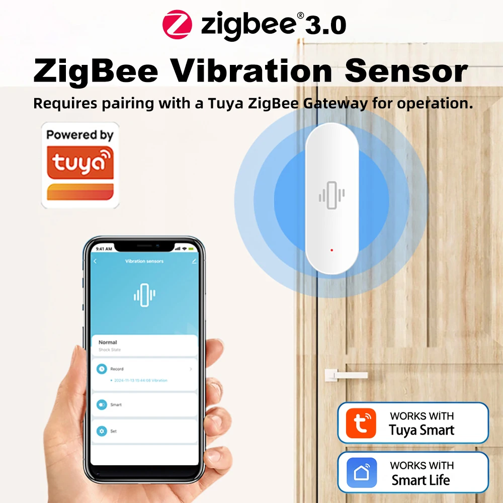 Умный датчик вибрации Tuya Zigbee, детектор против кражи, сигнализация для умного дома, защита от взлома, работает с Alexa и Google Home