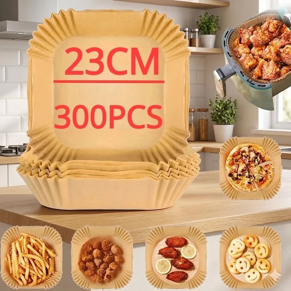 50-300Pcs Air Fryer Baking Paper for Barbecue Plate Square Oven Pan Pad 23/20/16cm AirFryer Oil-Proof Disposable Paper Liner