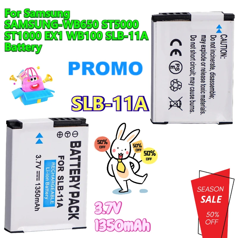 

2PCS 3.7V 1350mAh Camera Batteries for Samsung SAMSUNG-WB650 ST5000 ST1000 EX1 WB100 SLB-11A Battery