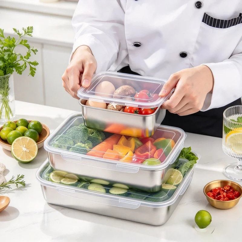304 Stainless Steel Food Storage Containers 1/4/8Pcs, Airtight Cover Meal Prep Box for Fridge Kitchen Storage