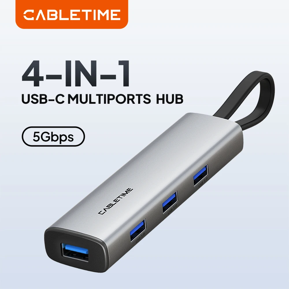 CABLETIME Slim USB C Hub 4 in 1 Adapter 5Gbps to USB 3.0 Splitter for PC MacBook Pro/Air iPad iPhone Type c hub
