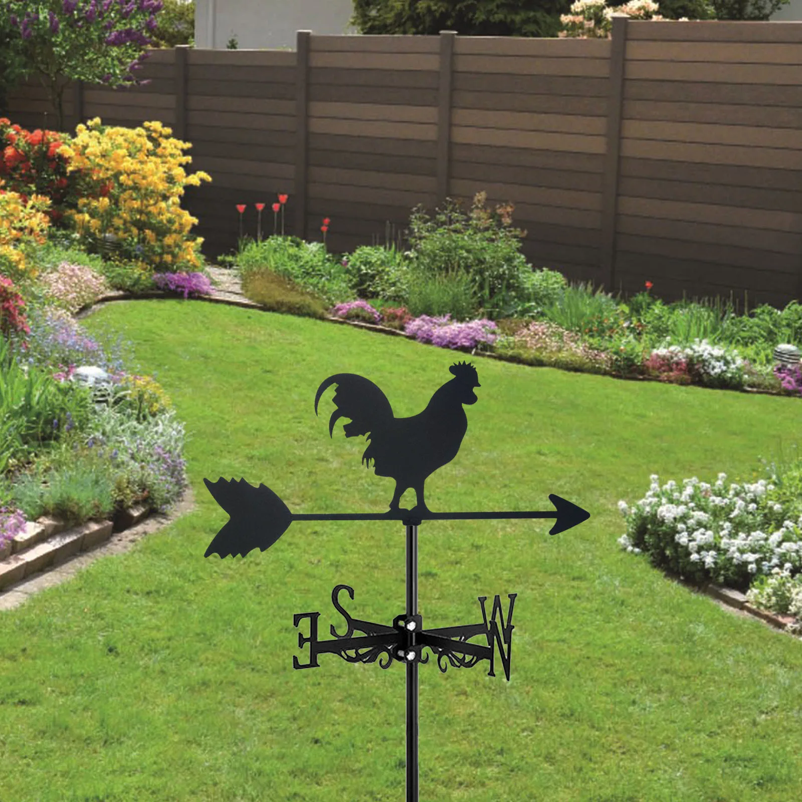 Rooster Cock Weathervane Silhouette Art Black Metal Chicke Wind Vanes Outdoors Decorations Garden for Roof Yard Building