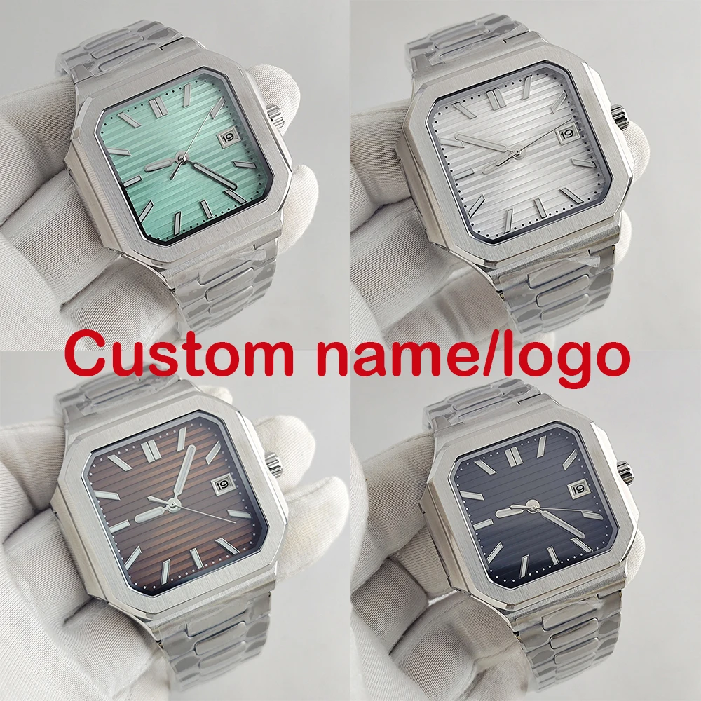 

43mm horizontal stripe square retro men's watch, 10 color stainless steel mechanical watch installation, NH35 movement watch