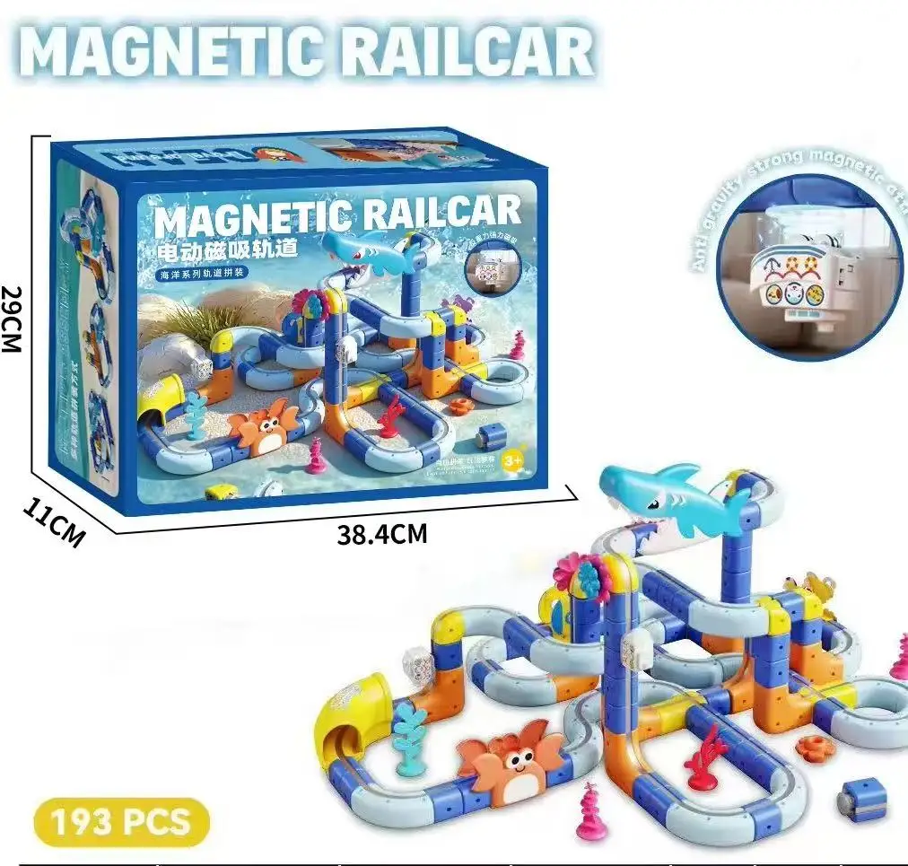 Nowa Seria Ocean Dziecięca Magnetyczna Kolejka Samochodowa Stereo Magnetyczny Samochód DIY Zestaw do Składania Ozdoby Zabawka Samochodowa dla Dzieci Prezenty Świąteczne