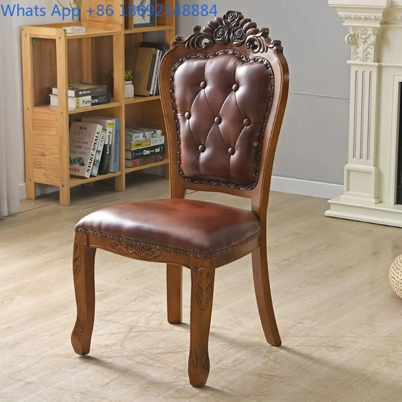 

European Style Dining Chair Solid Wood Modern casual Hotel Conference Minimalist Mahjong Backrest Household Chair