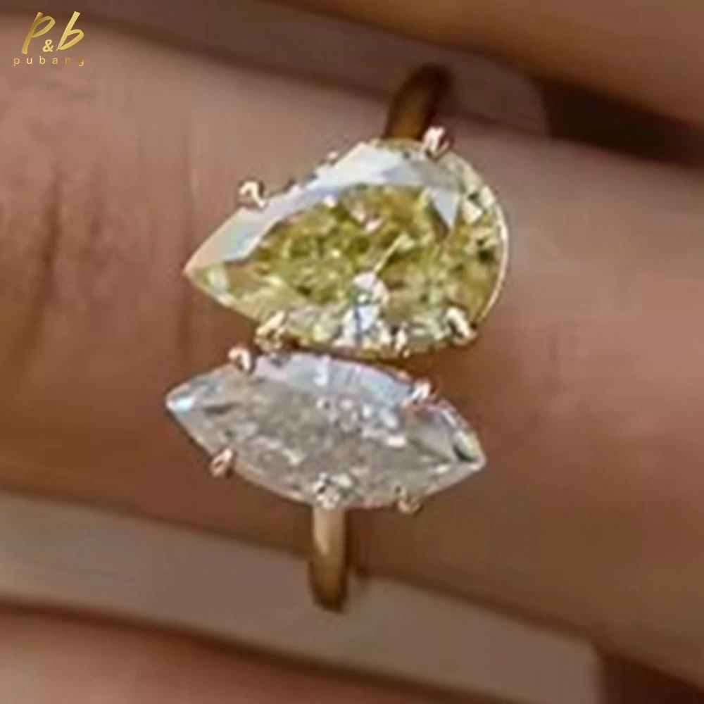

PuBang 3EX VVS1 D 3.5 Carat Moissanite Canary Yellow Color Pear Cut 2 Carat Marquise Shape Crushed Ice 18K Yellow Gold Jewelry
