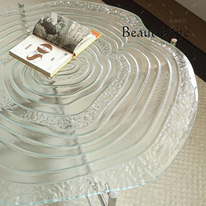 

Журнальный столик BJ FGlass для маленькой квартиры, минималистичный гостиной, бытовой, прозрачный, с водной рябью, креативный круглый стол, High Sens