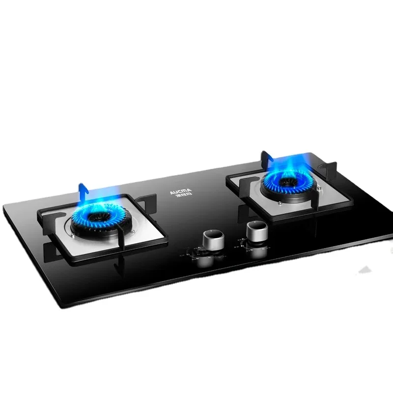 Safe &  Energy-Efficient Double Burner Gas Cooker Built-In Kitchen Appliances with Tempered Glass Hob