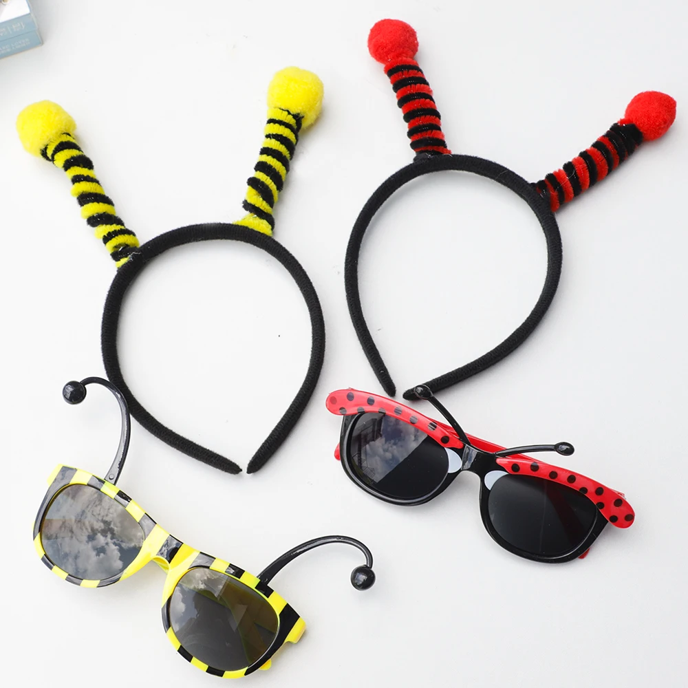 1Pc Cute Bee Ladybug Headband Glasses Costume Party Decoration for Adult Kids Birthday Photo Props Holiday Party Favors Supplies