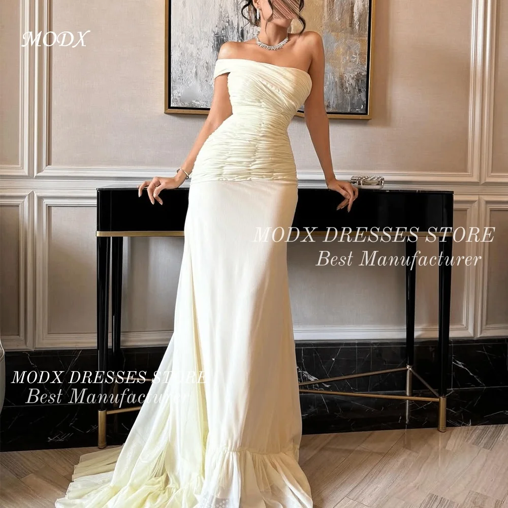 فساتين سهرة عربية أنيقة باللون الأصفر الفاتح من MODX شيفون مخصصة بدون أكمام للنساء فستان رسمي للمشاهير Quincean