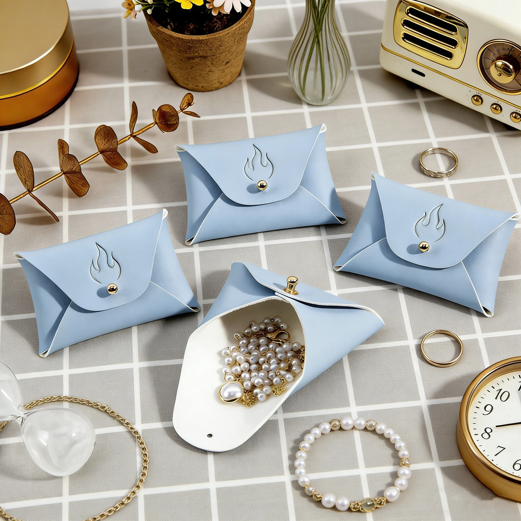 

100Pcs DIY PU Leather Rivet Bag 7x5cm 10x7cm Jewelry Earring Ring Bags Travel Organizer Jewellry Packaging Pouch For Necklace