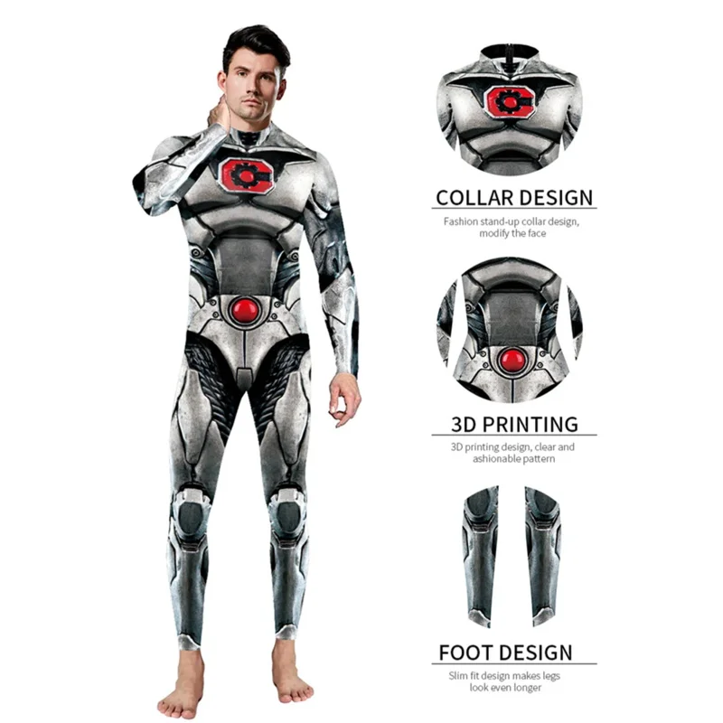 Superhero Victor Stone Cyborg Jumpsuit Catsuit Cosplay Costumes Halloween Women Men Unisex Bodysuit Fancy Dress OI9374