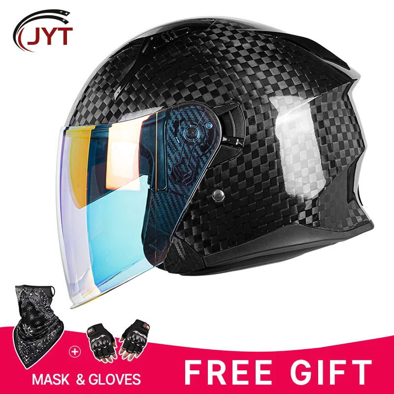 

Роскошный мотоциклетный шлем JYT из углеродного волокна 12K в винтажном стиле с устойчивым к ультрафиолетовому излучению встроенным солнцезащитным козырьком унисекс