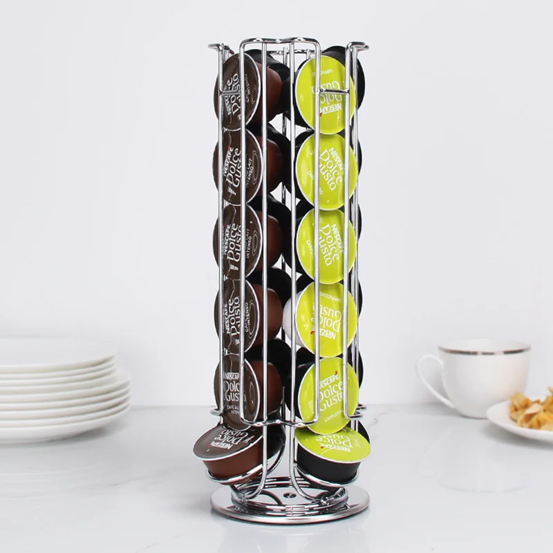 Rotatable Coffee Capsule Display Rack - 24-Cup Storage Stand with Anti-Slip Bottom for Dolce Gusto Capsules and Coffee Tools