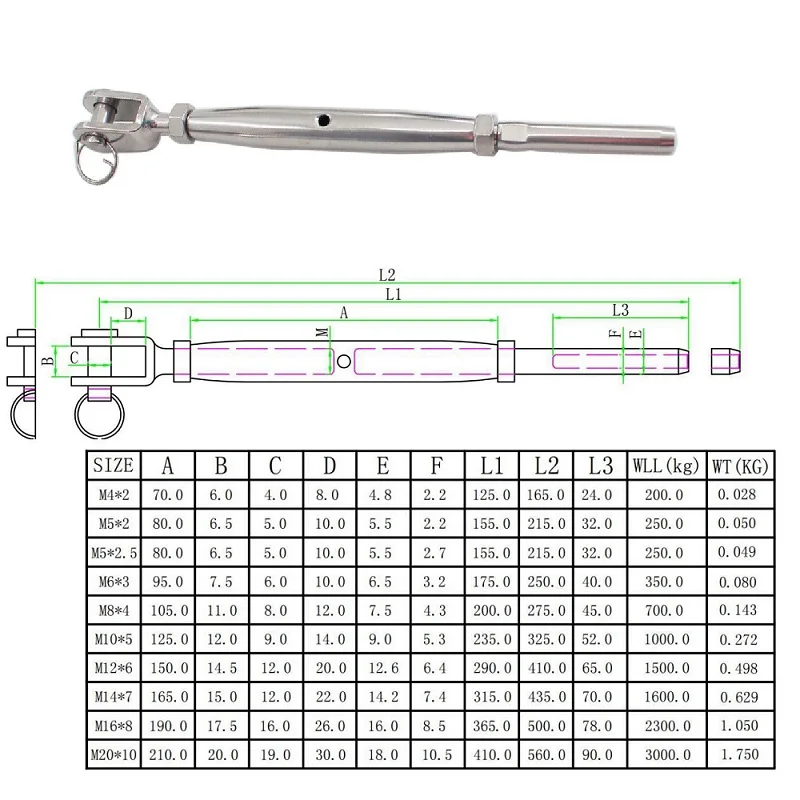 4PCS SS316 Stainless Steel Jaw Swage Turnbuckle Cable Railing Kit Rigging Hareware for Wire Rope