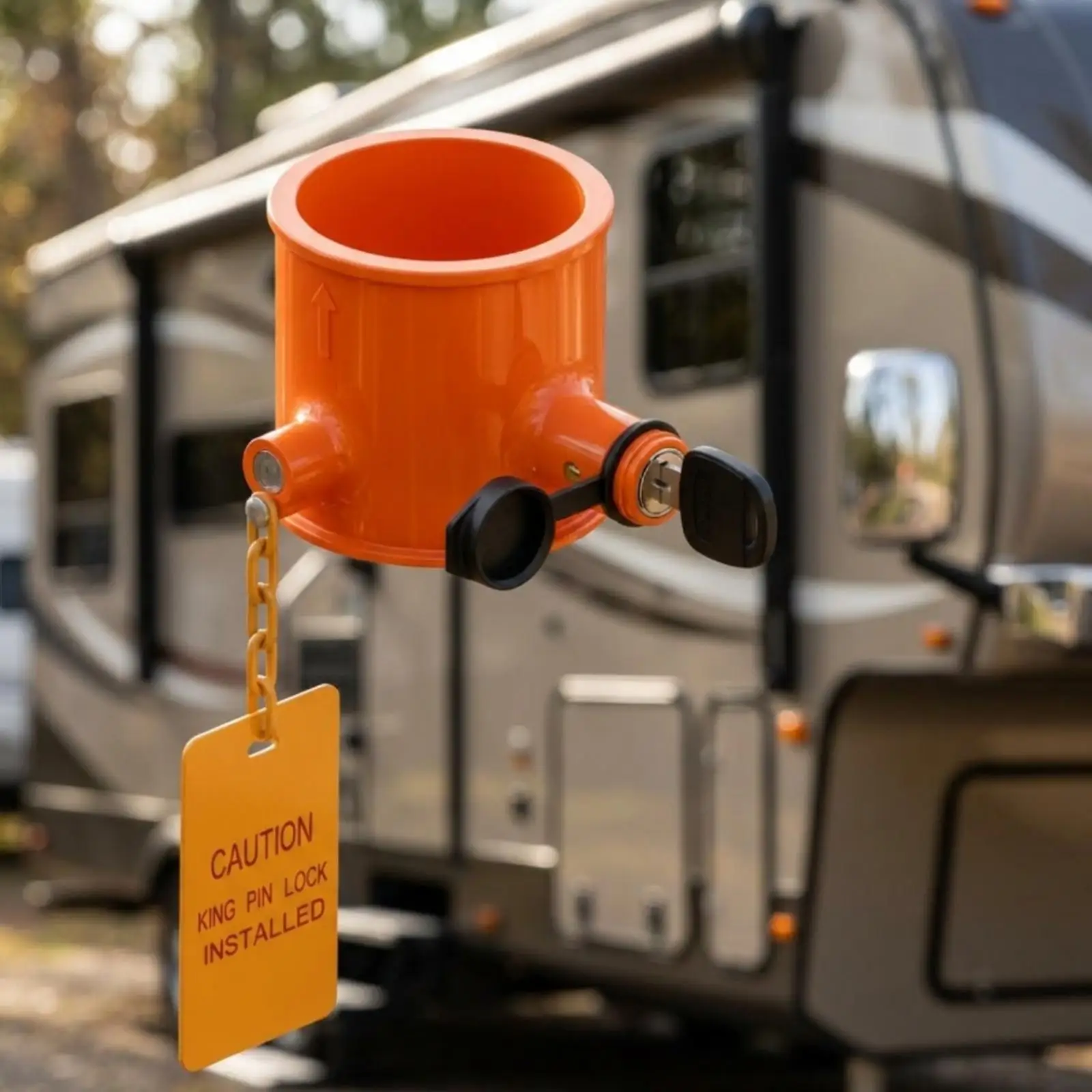 Fifth Wheel Trailer Lock Heavy Duty King Pin Security Device with Warning Tag for RV Camper Semi Trailer
