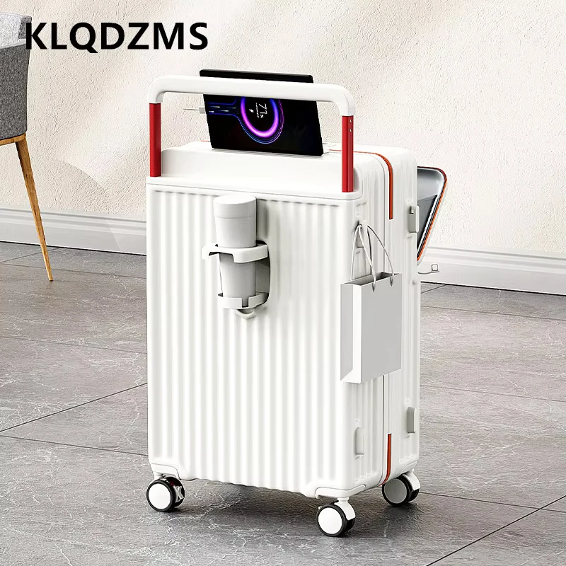 KLQDZMS USB Charging Suitcase Front Opening Boarding Case Laptop Trolley Case 20"22”24"26 Inch Multifunctional Cabin Luggage