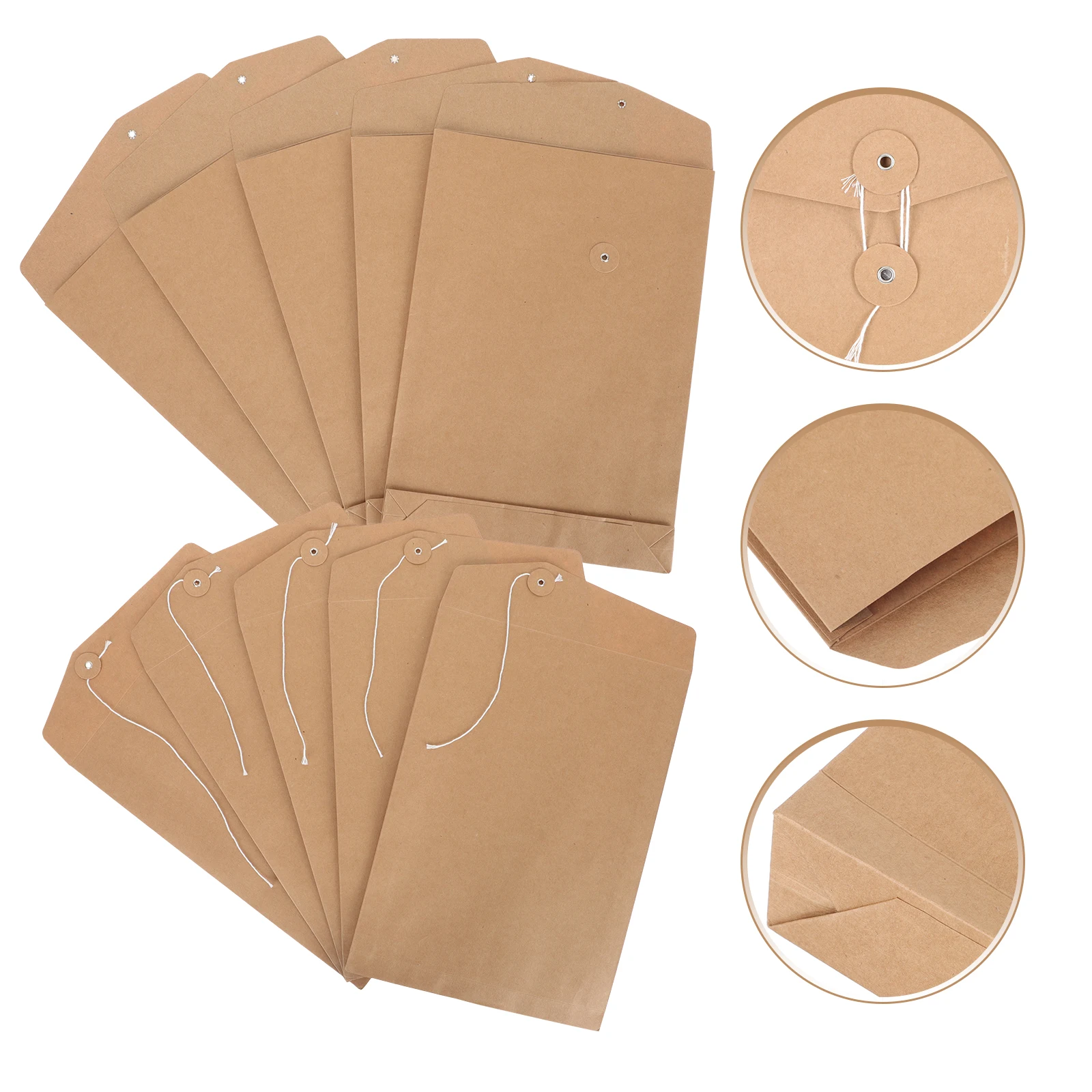 

10pcs Kraft Paper File Envelope String Tie Closure Document Organizer Transparent Birth Certificate Holder for Travel Office