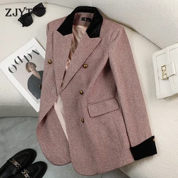 ZJYT Autumn Winter Women's Thick Jackets Female New In Coats Turn Down Collar Casual Vintage Outerwears Plus Size Blazers Mujer