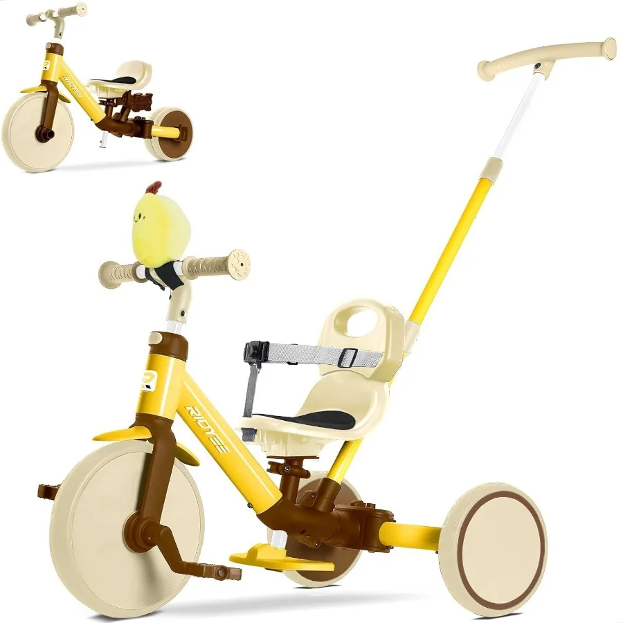 1.5세부터 3세까지 사용 가능한 5-in-1 유아용 세발자전거, 부모가 밀어주는 자전거, 도구 없이 변형 가능한 밸런스 바이크, 안전벨트 탈부착 가능