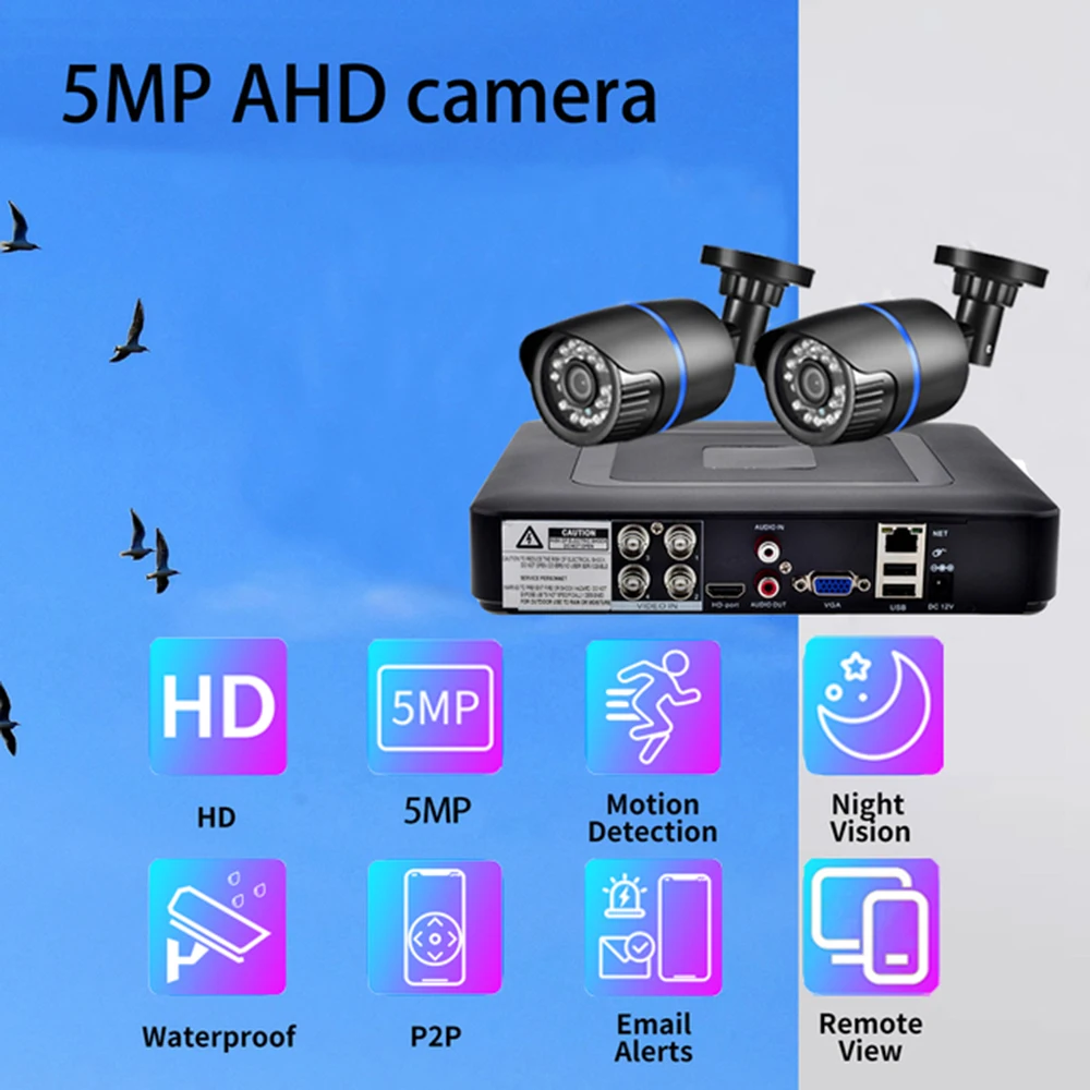 Gadinan 4CH DVR CCTV System 2PCS AHD Cameras 5MP 2MP 720P Video Surveillance Kit 5 in 1 DVR Recorder Night Vision Bullet AHD Cam