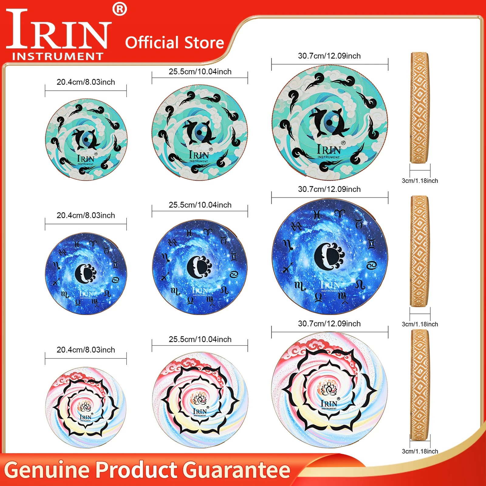 

IRIN Tambourine 8/10/12 Inch Wooden Handbell Hand Drum Stream Sound Drum for Sound Healing Meditation Yoga Percussion Instrument
